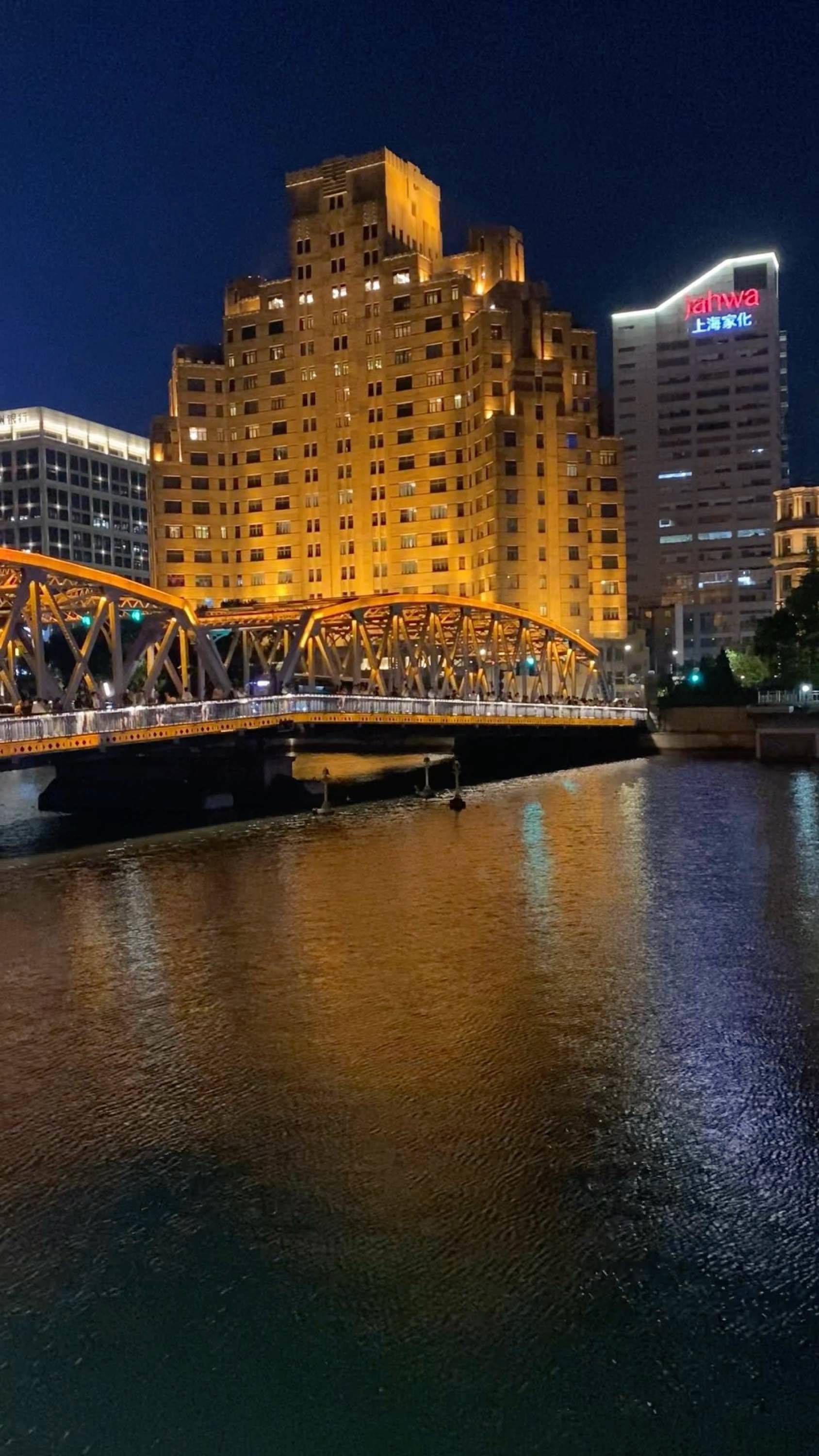 桥梁  灯光璀璨  城市夜色  