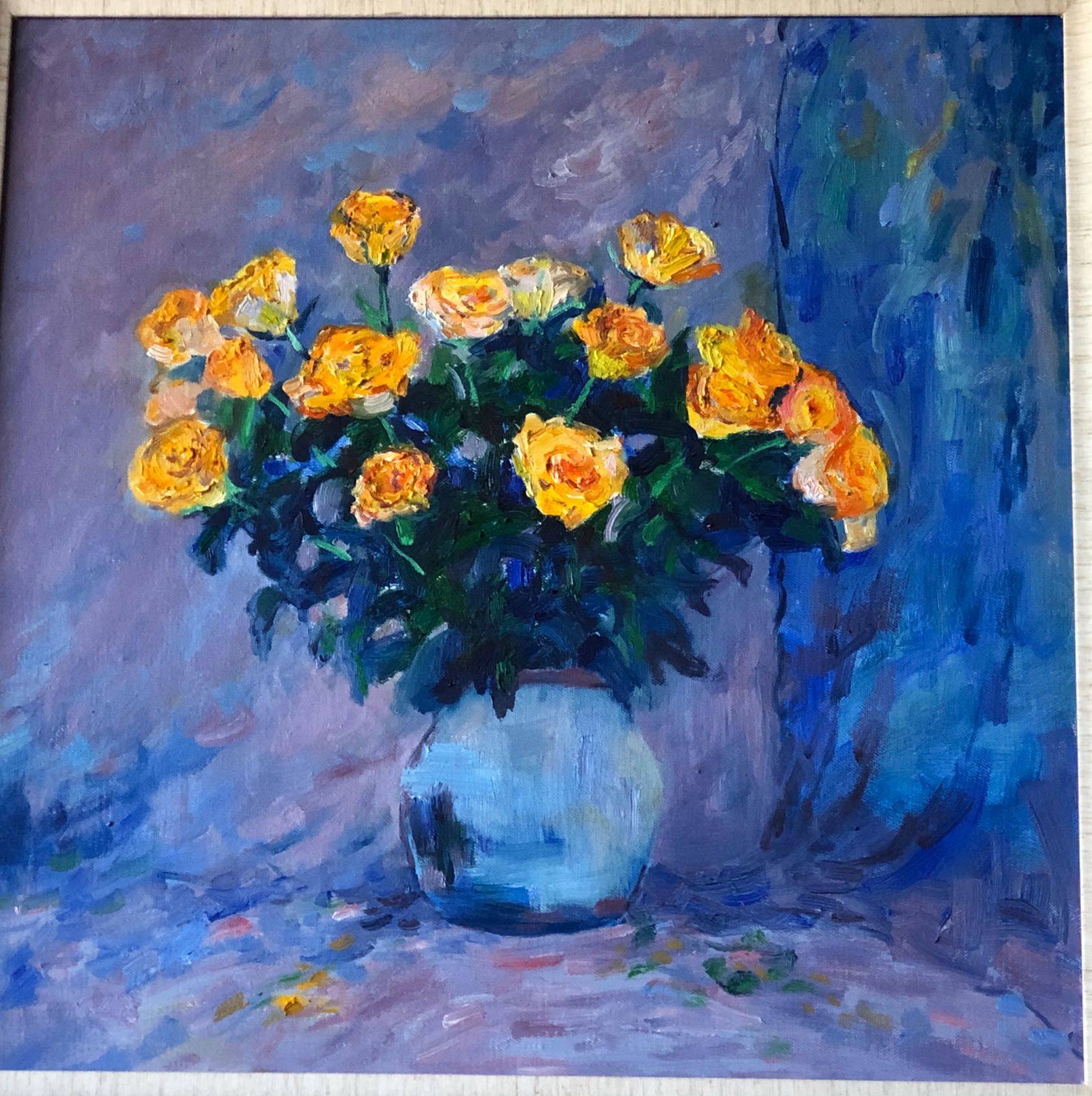 《黄玫瑰》 油画