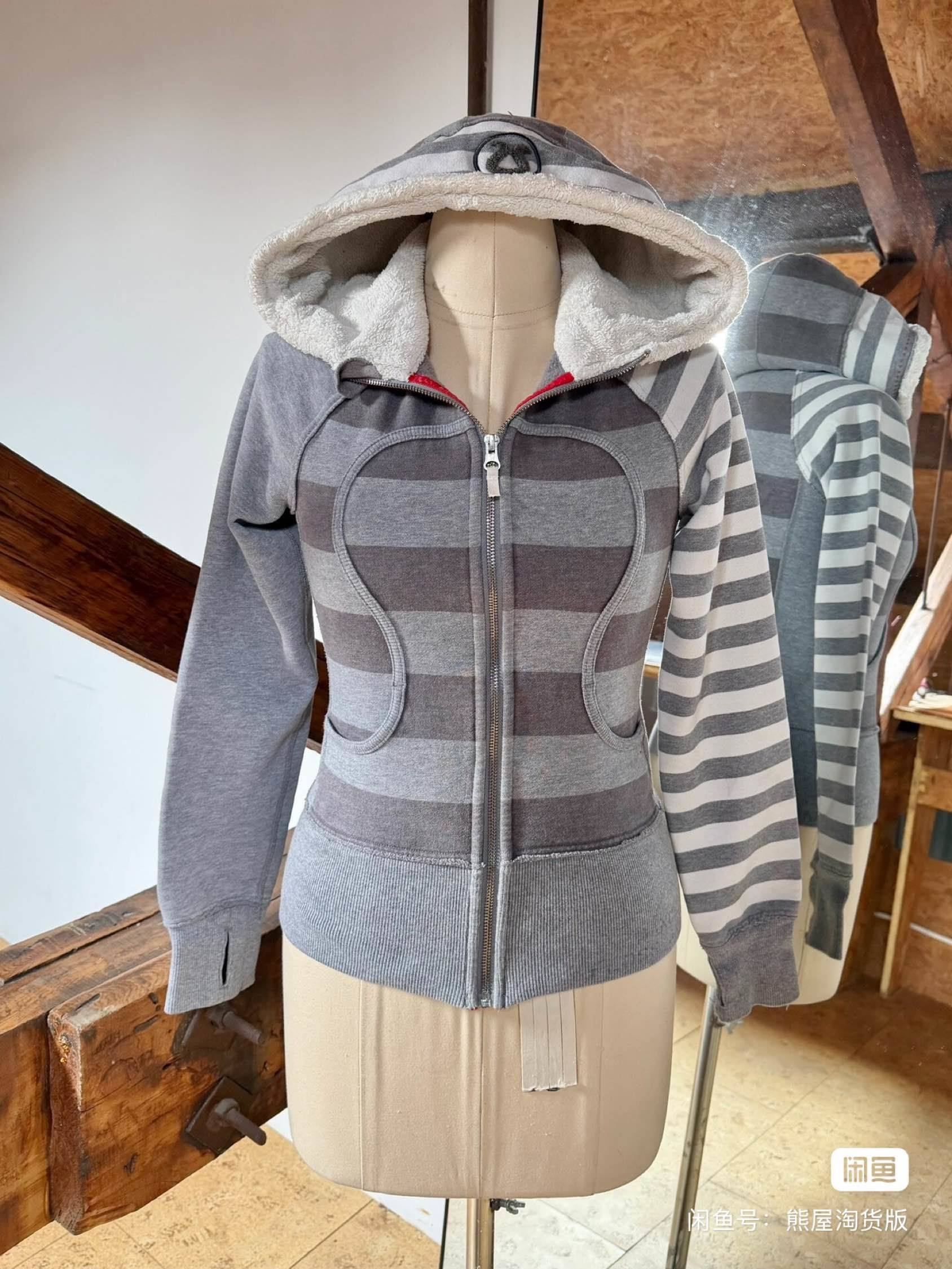 lululemon scuba 不规则条纹连帽卫衣老款_1