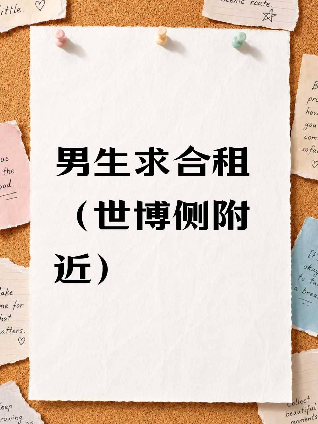 
【求租】浦东世博侧｜男生合租单间｜骑行