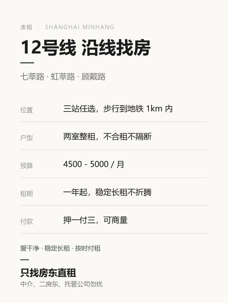 【求租】12号线 七莘路/虹莘路/顾戴路 两室整